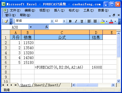 Excel中使用FORECAST函数