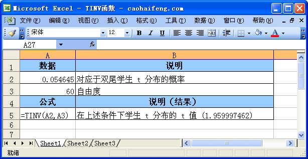 Excel中使用TINV函数