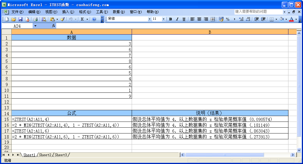 Excel中使用ZTEST函数