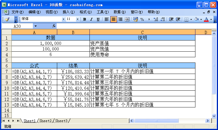 Excel中使用DB函数