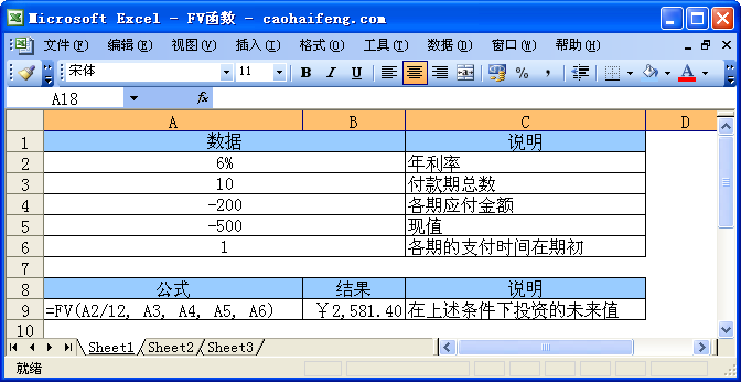 Excel中使用FV函数