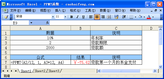 Excel中使用PPMT函数