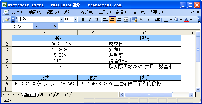 Excel中使用PRICEDISC函数