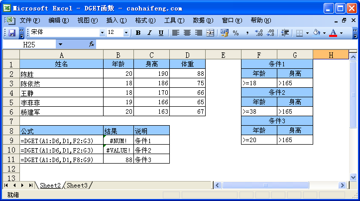 Excel中使用DGET函数