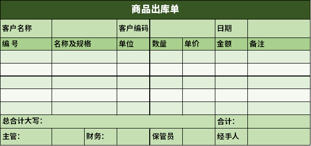 商品出库单excel模板截图