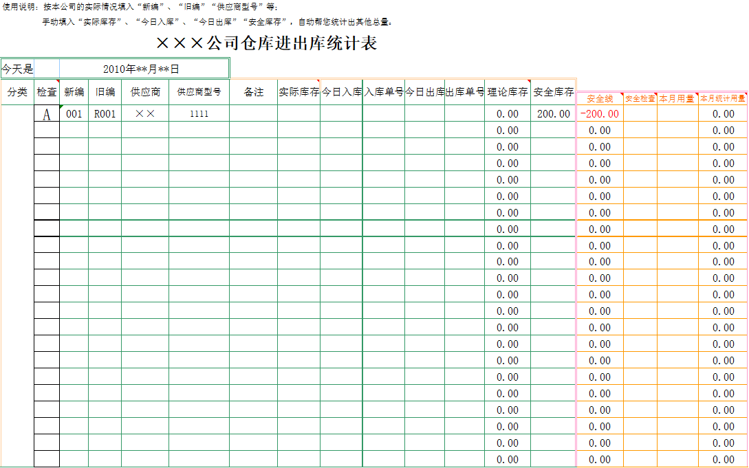 进出库统计表Excel模板