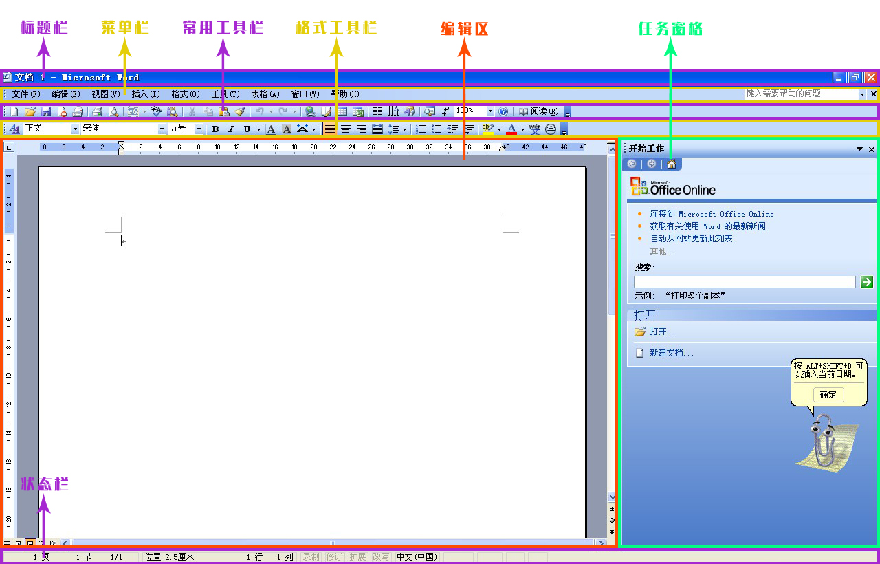 Word2003窗口界面详细介绍