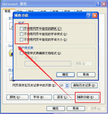 Internet 选项 辅助功能